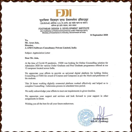 Letter from Footwear Design and Development Institute, dated 14 September 2020